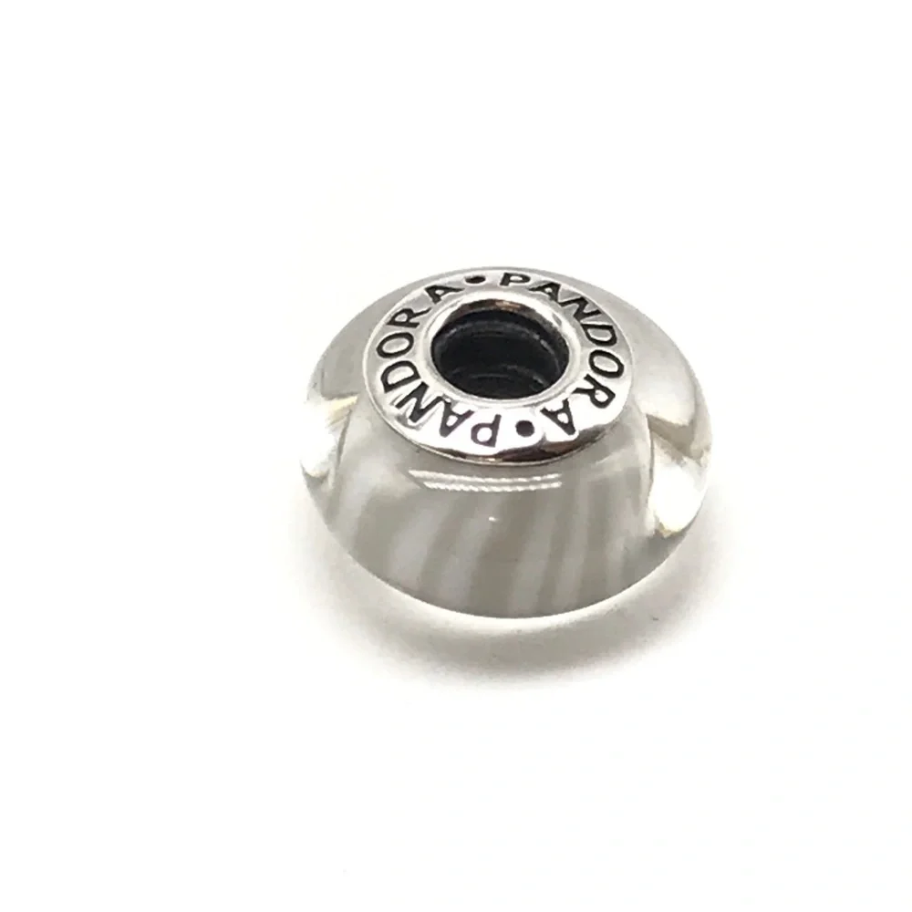 Pandora Retired Gray Candy Striped Murano Glass Charm